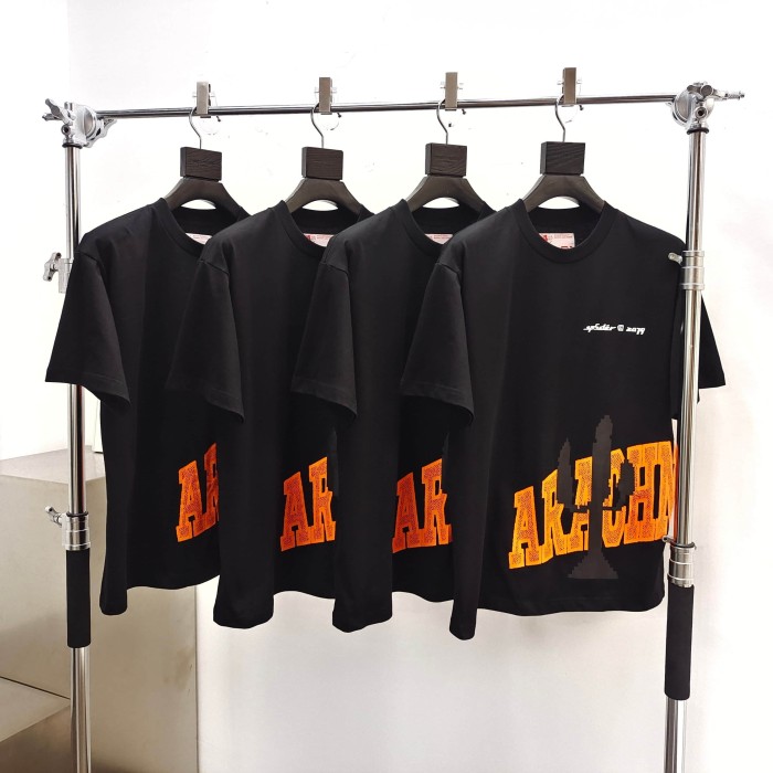 Sp5der [Big & Tall for weights up to 220 lbs]1:1 quality version Orange Letter Rhinestone Candlestick Long Staple Cotton Tee 29382857
