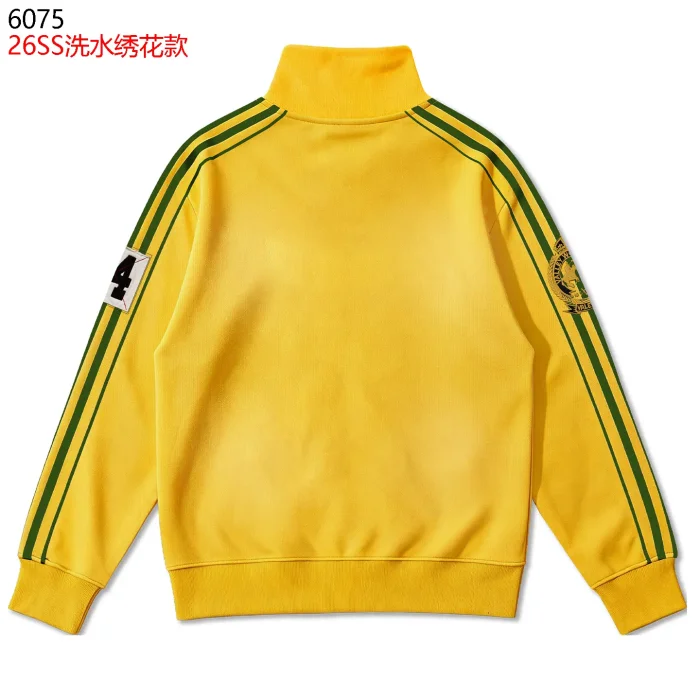 American Sporty Red Embroidered Letter White Side Stripe Washed Stand Collar Zip Up Hoodie 3 colors 29384009