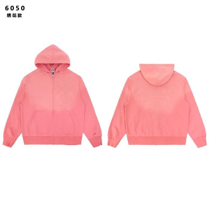 Gothic Streetwear Vintage Washed Cross Embroidery Cropped Zip Up Hoodie & Wide Leg Sweatpants Set 3 colors 29383974