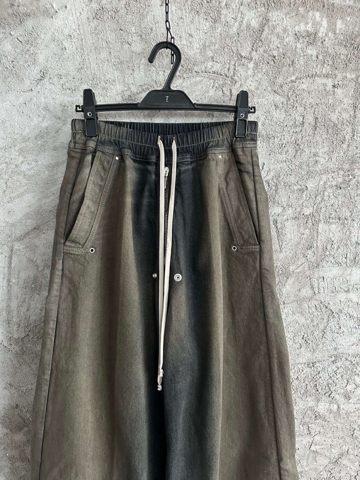 1:1 quality version Washed Cement Grey Hand Stone Wash Drawstring Pocket Wide Leg Pants 29384167