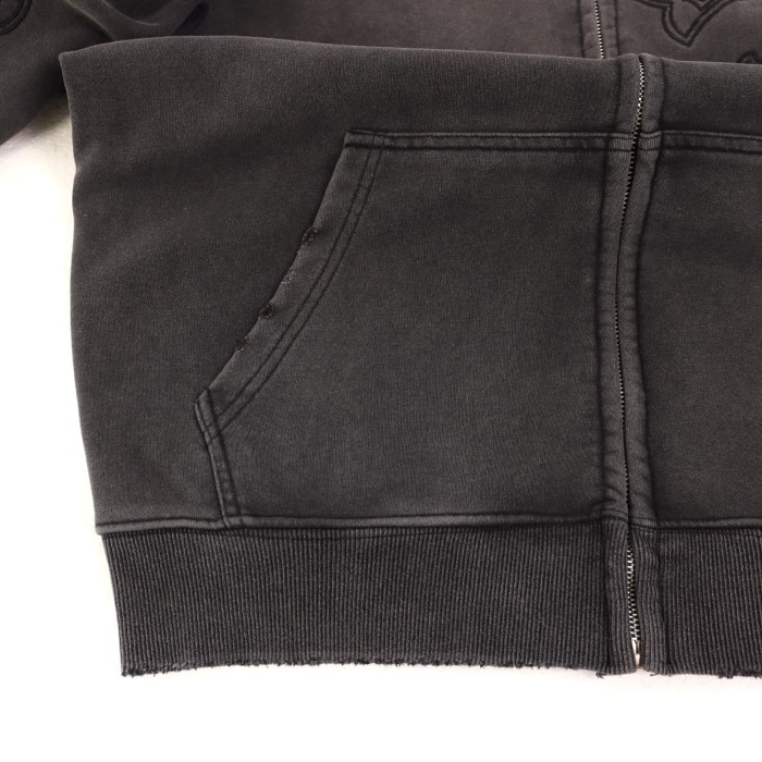Gothic Streetwear Vintage Washed Cross Embroidery Cropped Zip Up Hoodie & Wide Leg Sweatpants Set 3 colors 29383974