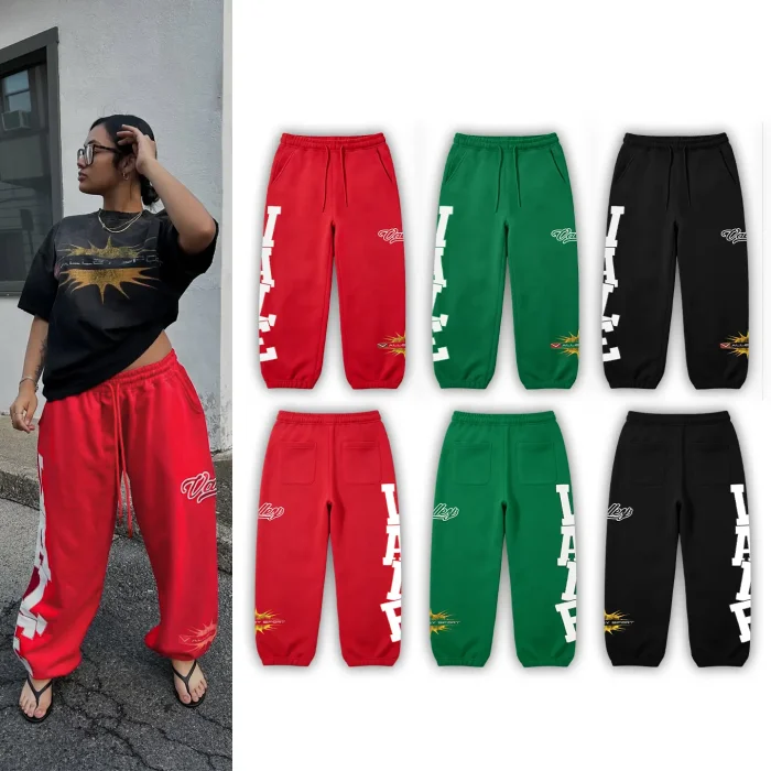 American Street Style White Bold Letter Print Cursive Embroidered Drawstring Sweatpants 3 colors 29383867