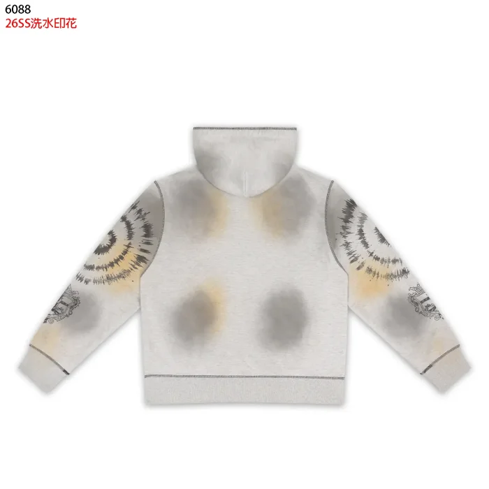 American Double Sleeve Tie Dye Swirl Carved Print Washed Vintage Zip Up Hoodie 2 colors 29383860