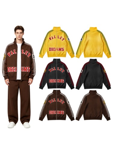 American Sporty Red Embroidered Letter White Side Stripe Washed Stand Collar Zip Up Hoodie 3 colors 29384009