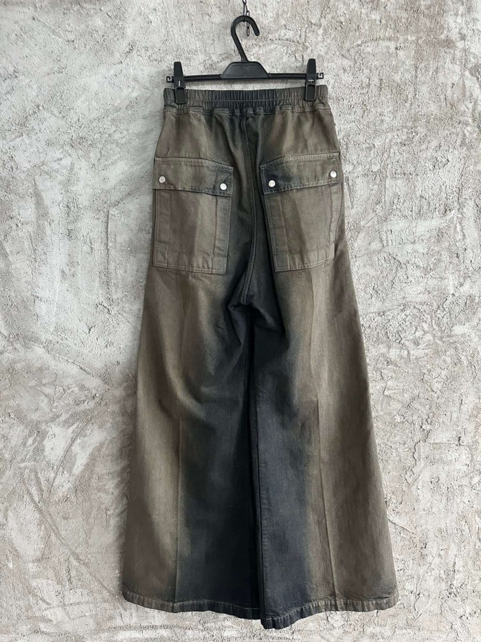 1:1 quality version Washed Cement Grey Hand Stone Wash Drawstring Pocket Wide Leg Pants 29384167
