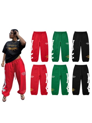 American Street Style White Bold Letter Print Cursive Embroidered Drawstring Sweatpants 3 colors 29383867
