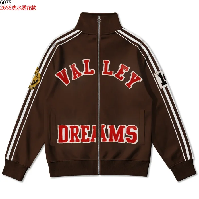American Sporty Red Embroidered Letter White Side Stripe Washed Stand Collar Zip Up Hoodie 3 colors 29384009