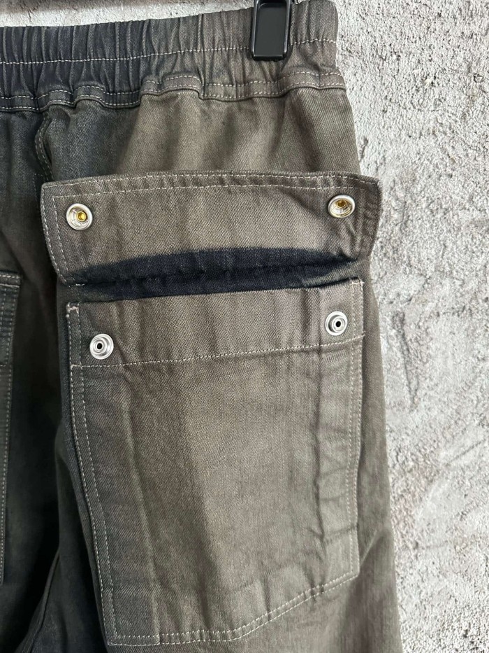 1:1 quality version Washed Cement Grey Hand Stone Wash Drawstring Pocket Wide Leg Pants 29384167