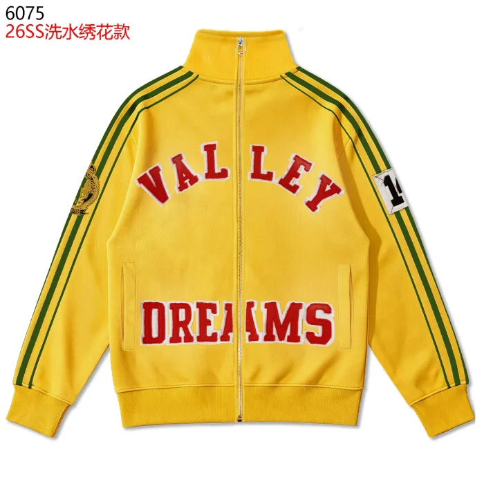 American Sporty Red Embroidered Letter White Side Stripe Washed Stand Collar Zip Up Hoodie 3 colors 29384009