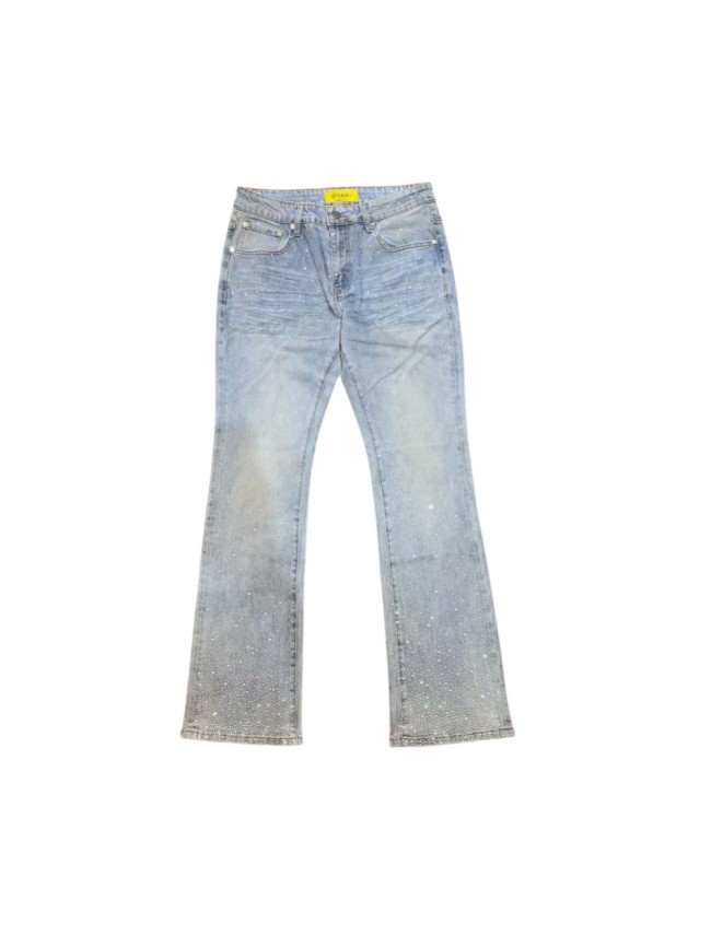 Guapi 1:1 quality version American Streetwear Bottom Gradient Star Rhinestone Washed Slim Flare Jeans 29385406