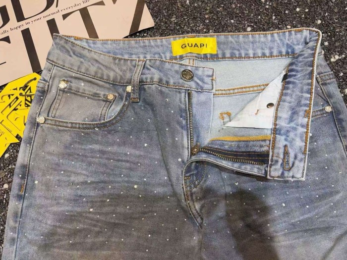 Guapi 1:1 quality version American Streetwear Bottom Gradient Star Rhinestone Washed Slim Flare Jeans 29385406