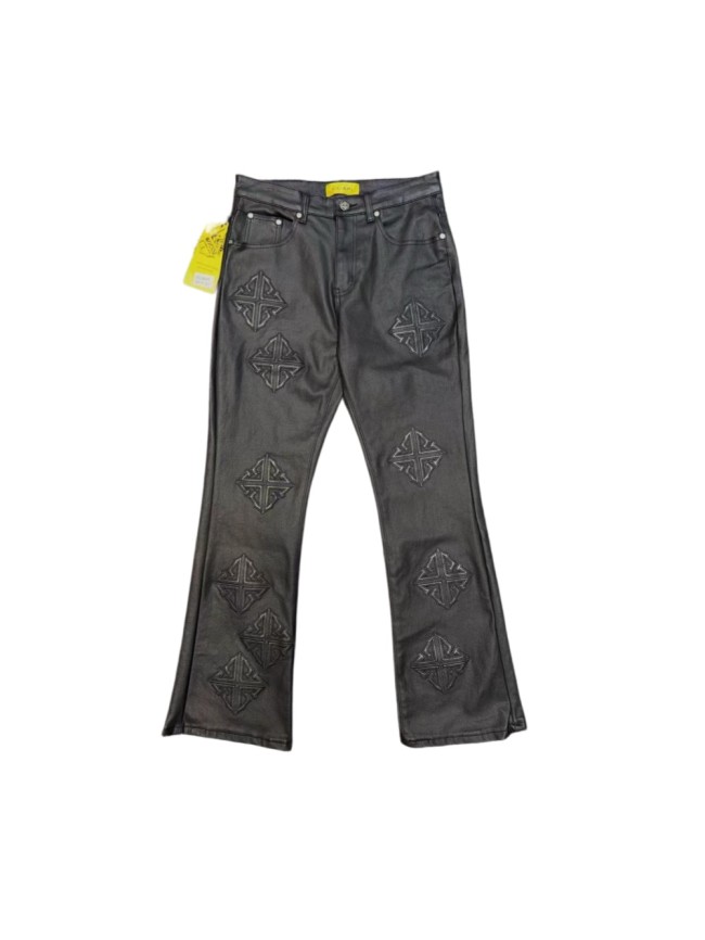 Guapi 1:1 quality version American Streetwear Coated Black Diamond Cross Embroidery Slim Flare Denim Jeans 29385445