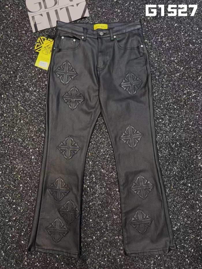Guapi 1:1 quality version American Streetwear Coated Black Diamond Cross Embroidery Slim Flare Denim Jeans 29385445