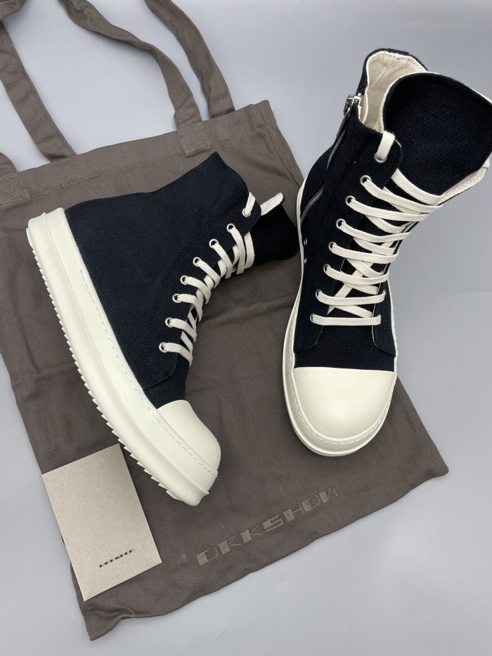 [plus-size shoes] 1:1 quality version DRKSHDW Ramones Side Zipper Platform Thick Sole Black Canvas Unisex High Top Sneakers 29385483