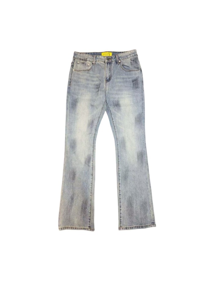 Guapi 1:1 quality version High Street Distressed Brush Wash Lower Leg Gradient Sparkle Slim Flare Jeans 29385427