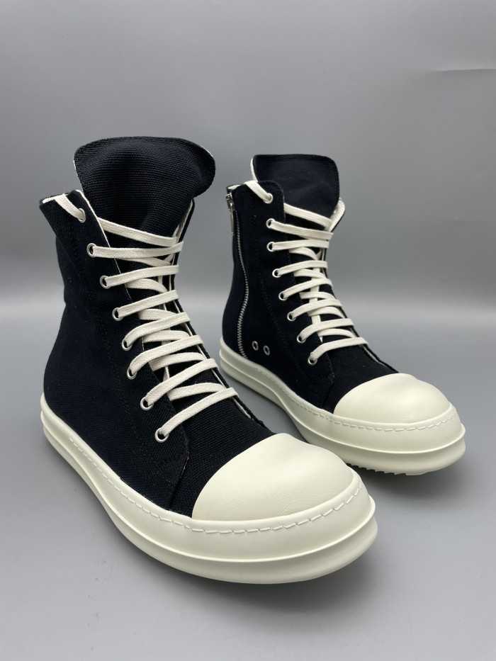 [plus-size shoes] 1:1 quality version DRKSHDW Ramones Side Zipper Platform Thick Sole Black Canvas Unisex High Top Sneakers 29385483