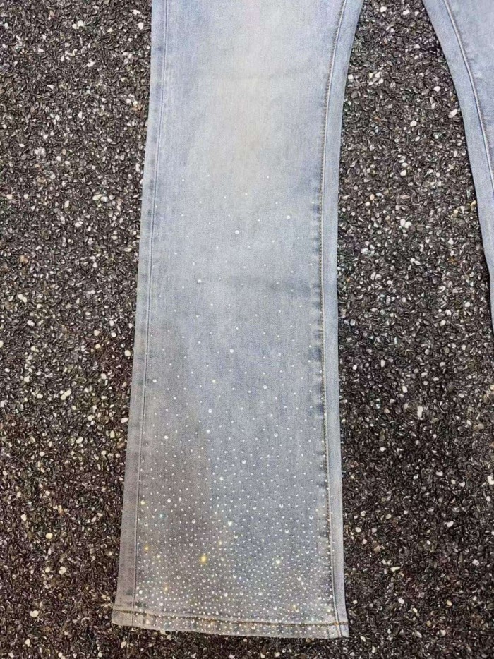Guapi 1:1 quality version American Streetwear Bottom Gradient Star Rhinestone Washed Slim Flare Jeans 29385406
