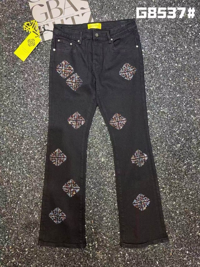 Guapi 1:1 quality version Geometric Diamond Rhinestone All Over Print Slim Flare Denim Jeans 2 colors 29385362