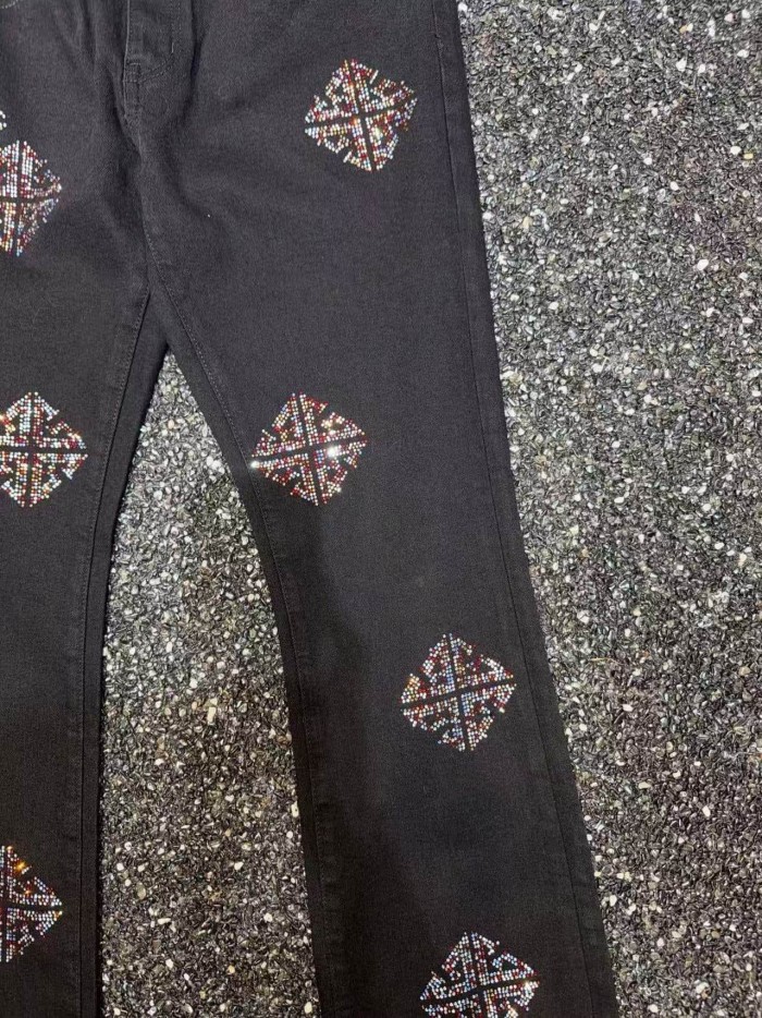 Guapi 1:1 quality version Geometric Diamond Rhinestone All Over Print Slim Flare Denim Jeans 2 colors 29385362