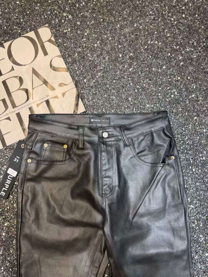 Purple Brand 1:1 quality versionHigh Street Wax Coated Black Vertical Center Seam Flare Jeans 29385565