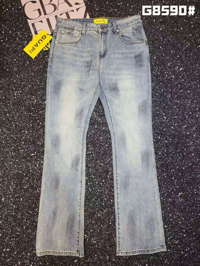 Guapi 1:1 quality version High Street Distressed Brush Wash Lower Leg Gradient Sparkle Slim Flare Jeans 29385427