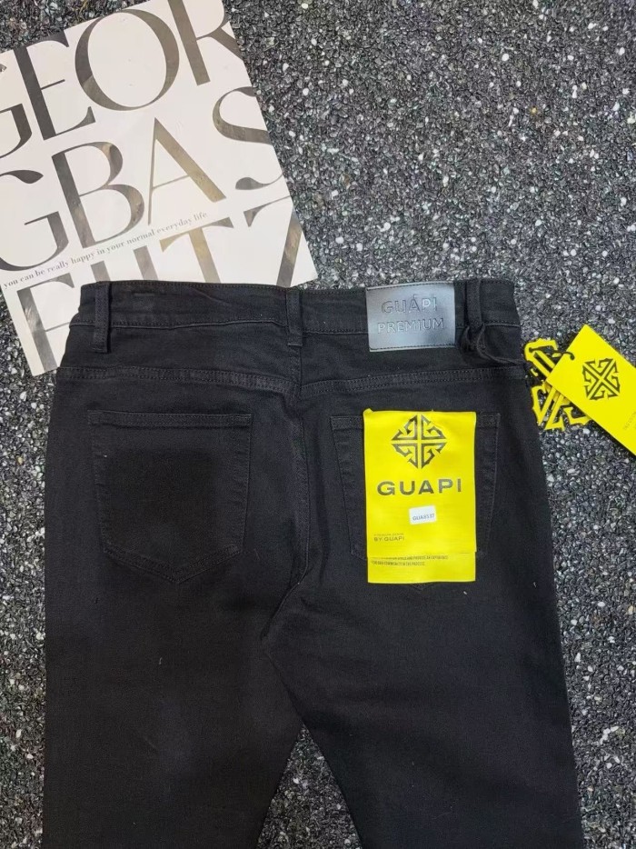 Guapi 1:1 quality version American Streetwear Coated Black Diamond Cross Embroidery Slim Flare Denim Jeans 29385445