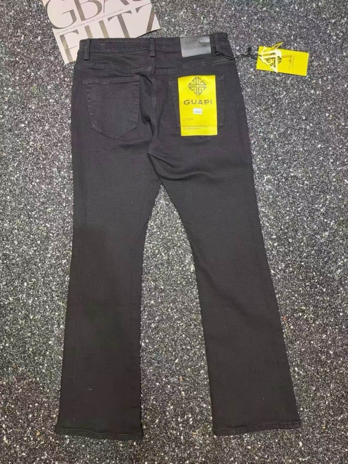 Guapi 1:1 quality version American Streetwear Coated Black Diamond Cross Embroidery Slim Flare Denim Jeans 29385445