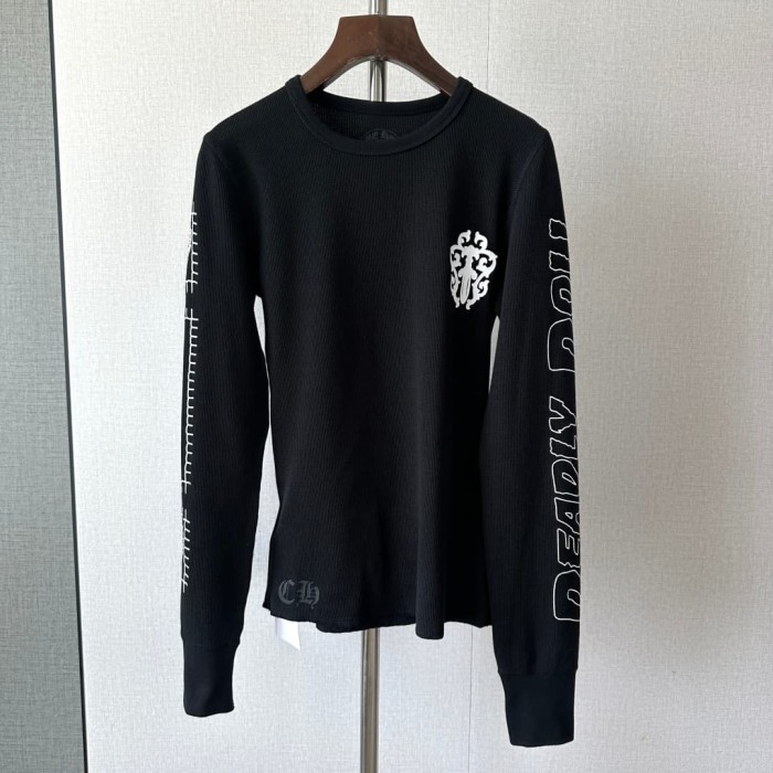 1:1 quality version White Waffle Knit Dagger Lady Gothic Letter Print Crew Neck Long Sleeve Tee 2 colors 29392334