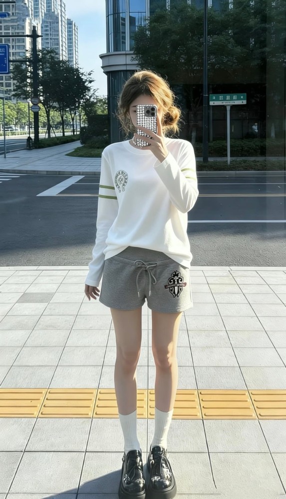 1:1 quality version American Streetwear Grey Dagger Floral Embroidery Drawstring Casual Sweat Shorts for girls 29392542