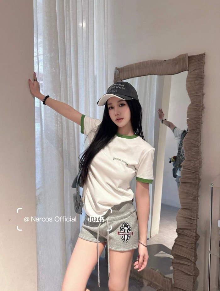 1:1 quality version American Streetwear Grey Dagger Floral Embroidery Drawstring Casual Sweat Shorts for girls 29392542