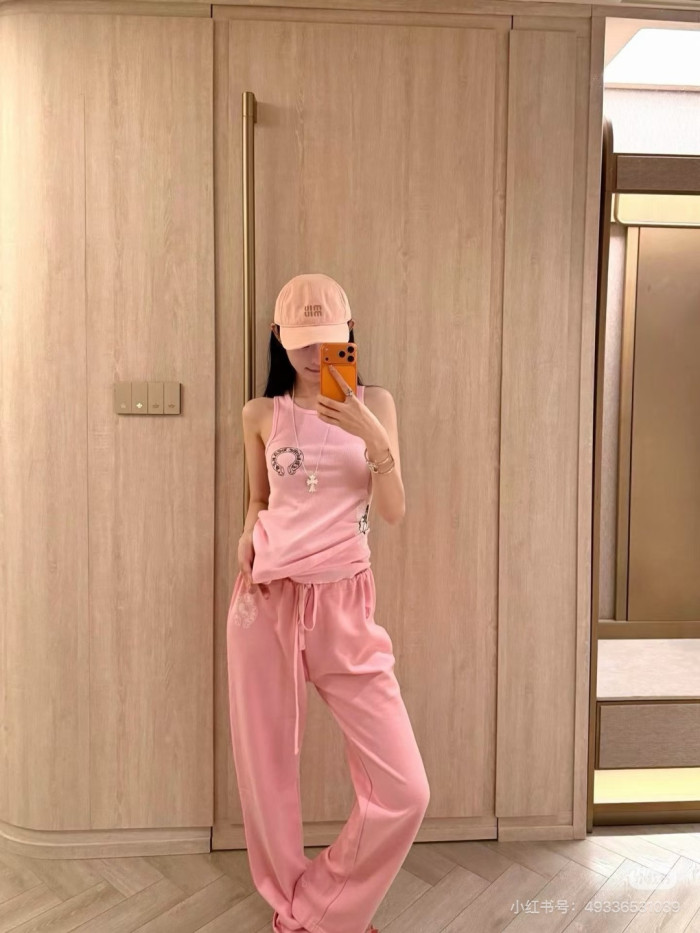 1:1 quality version High Street Front Letter Logo Back Heart Totem Print Elastic Waist Wide Leg Fleece Sweatpants 29392501