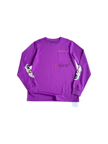 1:1 quality version American Streetwear Purple Chest Pocket Graffiti Slogan Poker Print Long Sleeve Tee 29392372