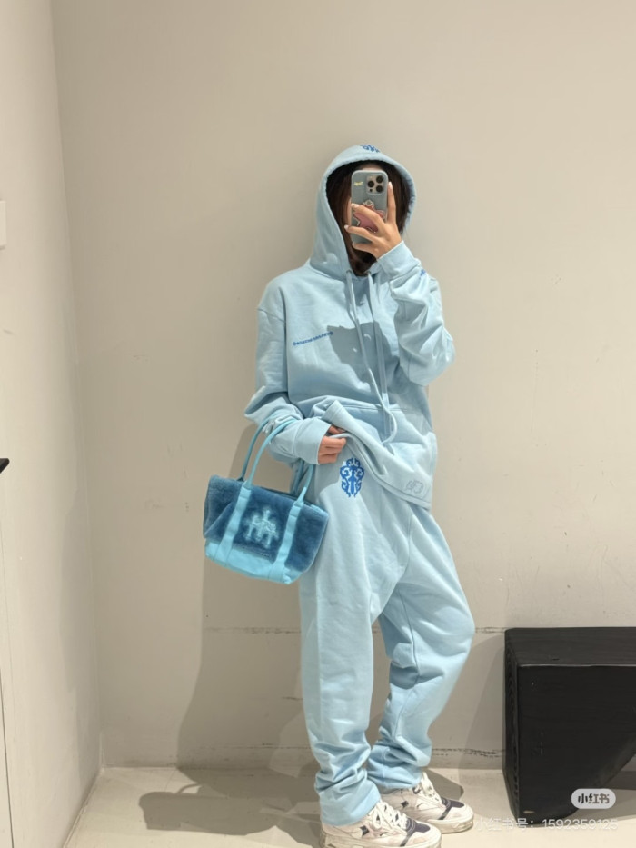 1:1 quality version Y2K Light Blue Floral Cross Totem Graphic Drawstring Jogger Fleece Sweatpants 29392454