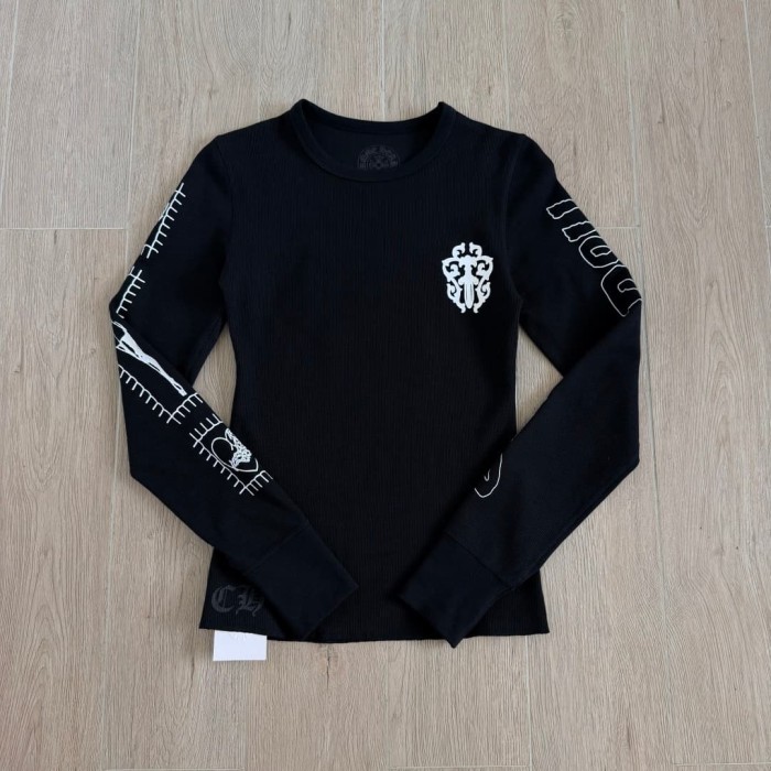 1:1 quality version White Waffle Knit Dagger Lady Gothic Letter Print Crew Neck Long Sleeve Tee 2 colors 29392334
