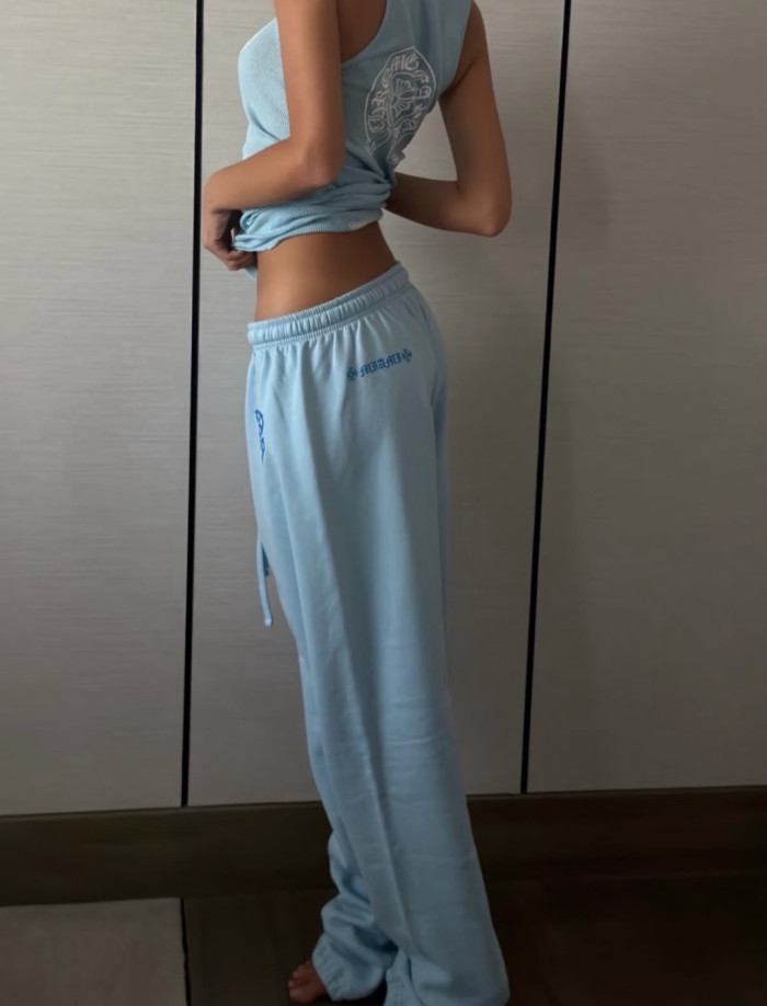 1:1 quality version Y2K Light Blue Floral Cross Totem Graphic Drawstring Jogger Fleece Sweatpants 29392454