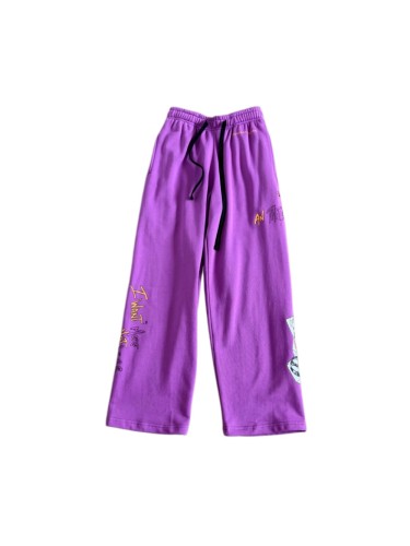 1:1 quality version Streetwear Purple Color Graffiti Slogan Poker Print Wide Leg Drawstring Casual Sweatpants 29392390