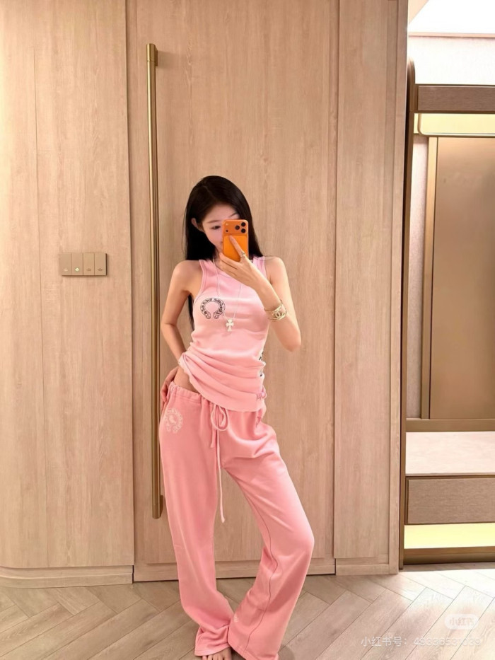 1:1 quality version High Street Front Letter Logo Back Heart Totem Print Elastic Waist Wide Leg Fleece Sweatpants 29392501