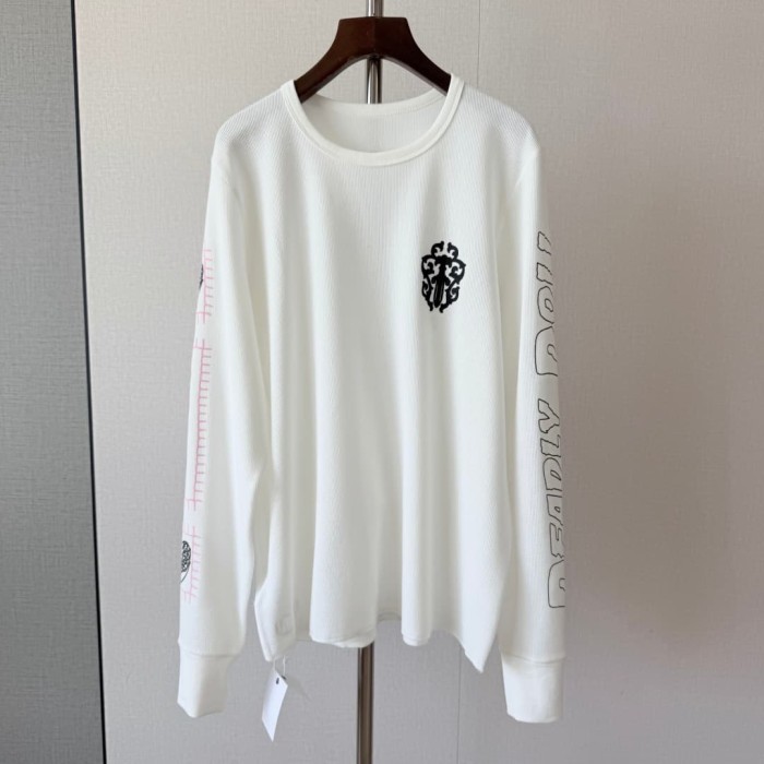 1:1 quality version White Waffle Knit Dagger Lady Gothic Letter Print Crew Neck Long Sleeve Tee 2 colors 29392334