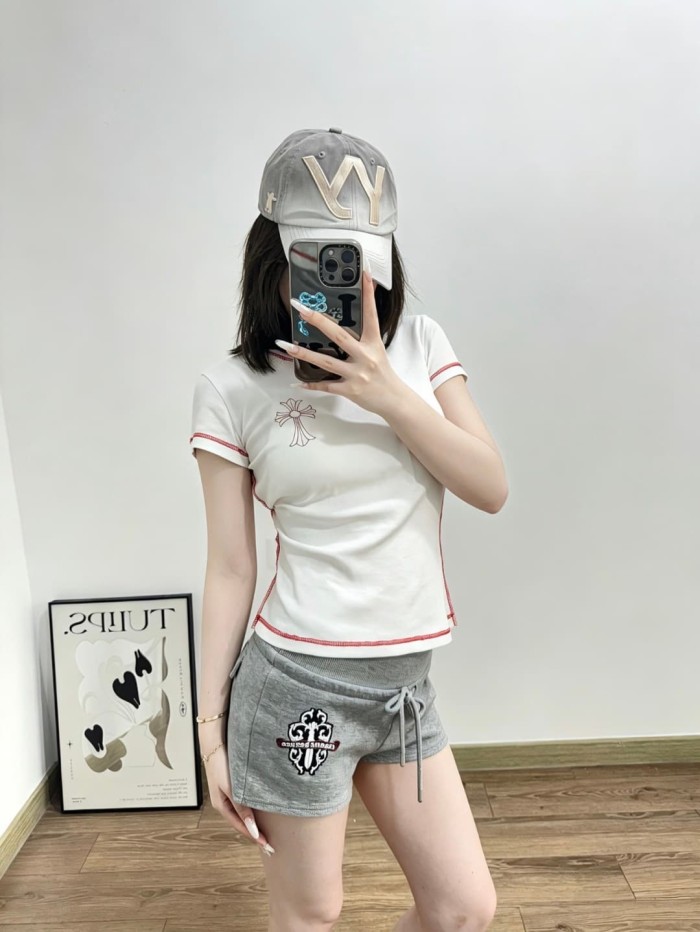 1:1 quality version American Streetwear Grey Dagger Floral Embroidery Drawstring Casual Sweat Shorts for girls 29392542