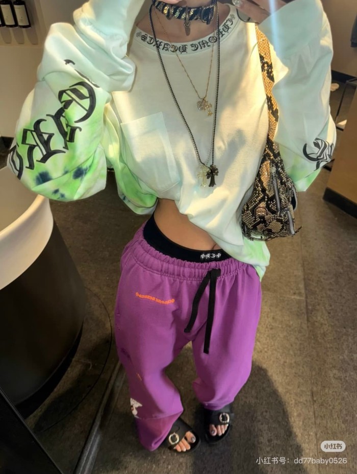 1:1 quality version Streetwear Purple Color Graffiti Slogan Poker Print Wide Leg Drawstring Casual Sweatpants 29392390