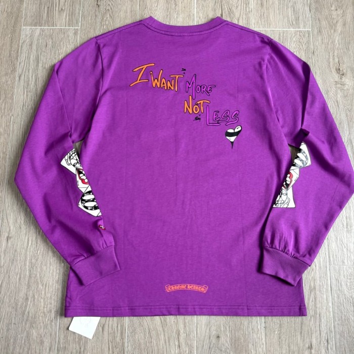 1:1 quality version American Streetwear Purple Chest Pocket Graffiti Slogan Poker Print Long Sleeve Tee 29392372