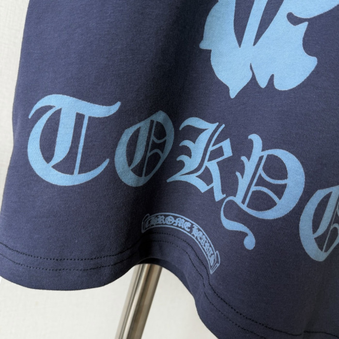 1:1 quality version Vintage Navy Blue Tokyo Vine Dagger Print Crew Neck Slim tee 29392329