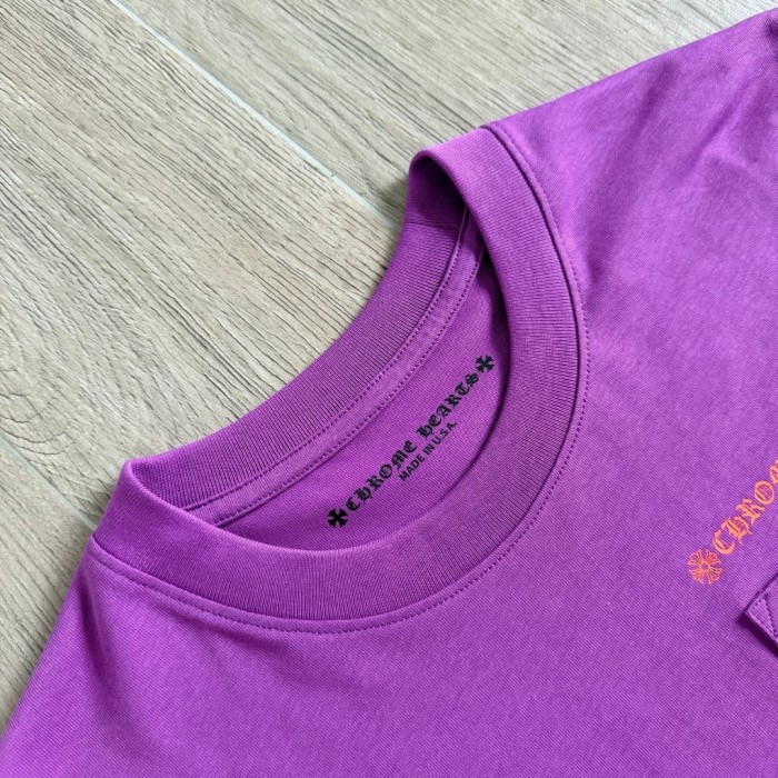 1:1 quality version Purple Pocket Graffiti Letter And Heart Dagger Print Short Sleeve Tee 29392365