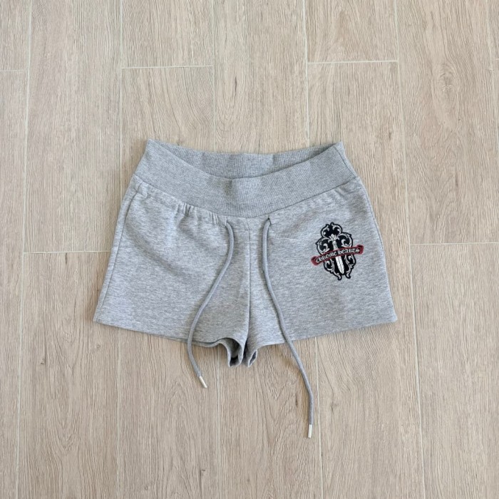 1:1 quality version American Streetwear Grey Dagger Floral Embroidery Drawstring Casual Sweat Shorts for girls 29392542