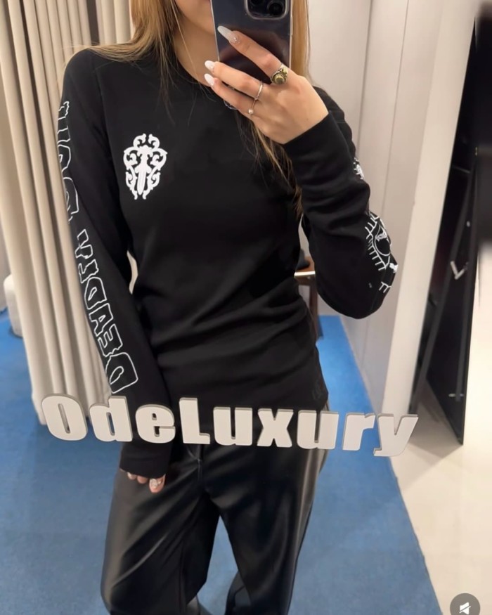1:1 quality version White Waffle Knit Dagger Lady Gothic Letter Print Crew Neck Long Sleeve Tee 2 colors 29392334