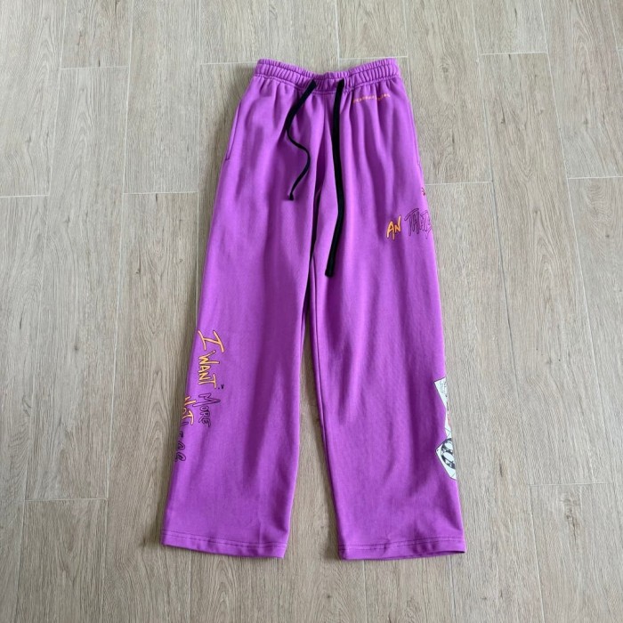 1:1 quality version Streetwear Purple Color Graffiti Slogan Poker Print Wide Leg Drawstring Casual Sweatpants 29392390