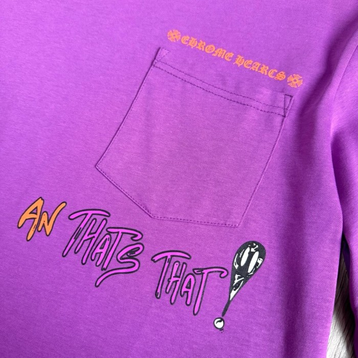 1:1 quality version American Streetwear Purple Chest Pocket Graffiti Slogan Poker Print Long Sleeve Tee 29392372