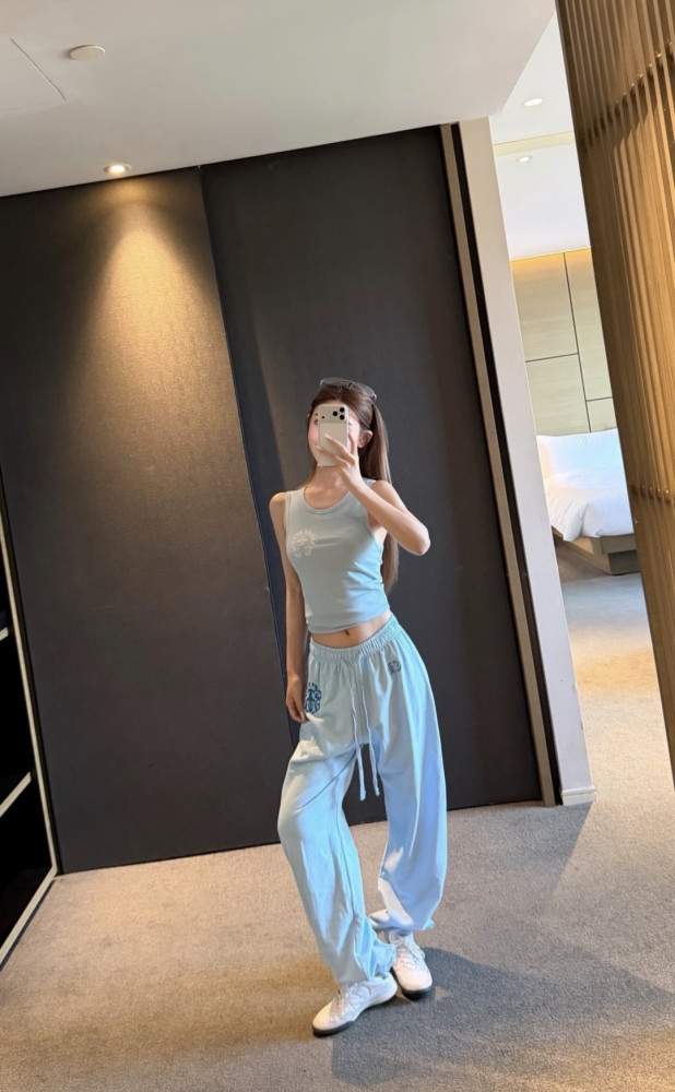 1:1 quality version Y2K Light Blue Floral Cross Totem Graphic Drawstring Jogger Fleece Sweatpants 29392454