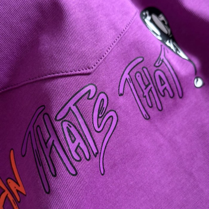 1:1 quality version Purple Pocket Graffiti Letter And Heart Dagger Print Short Sleeve Tee 29392365