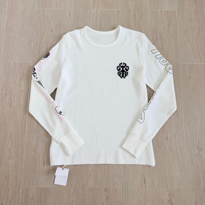 1:1 quality version White Waffle Knit Dagger Lady Gothic Letter Print Crew Neck Long Sleeve Tee 2 colors 29392334
